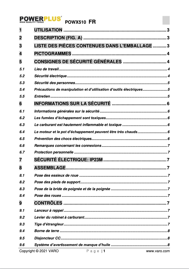 Page n°1 - Manuel utilisateur PowerPlus POWX510