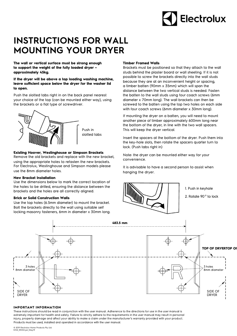 Page 1 de la notice Guide d'installation Electrolux EDV605H3WB