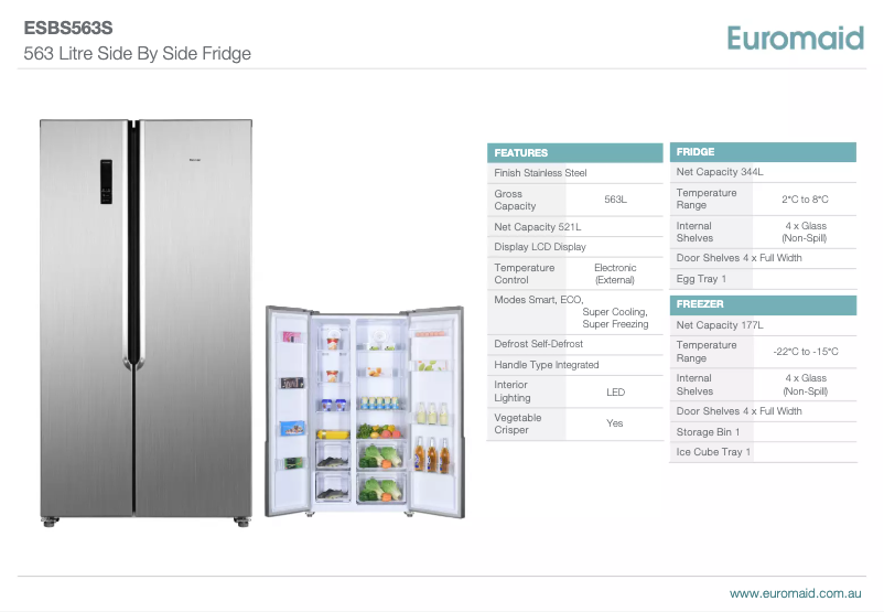 Page 1 de la notice Fiche technique Euromaid ESBS563S