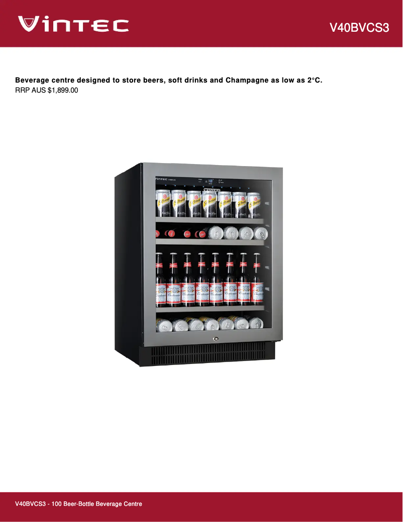 Page 1 de la notice Fiche technique Vintec V40BVCS3