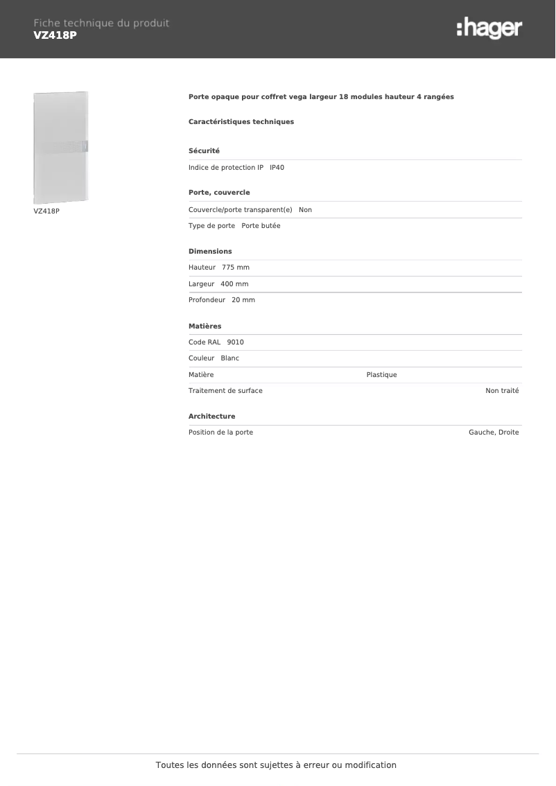 Image de la première page du manuel de l'appareil VZ418P