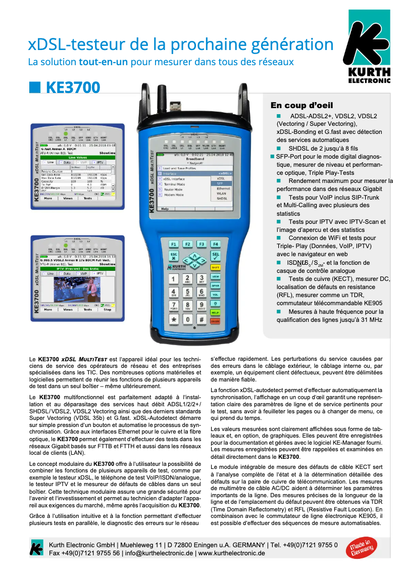 Page n°1 - Fiche technique Kurth Electronic KE3700