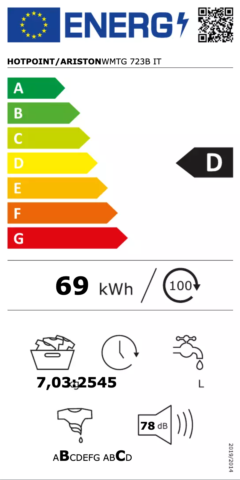 Page 1 de la notice Manuel utilisateur Hotpoint WMTG 723B IT