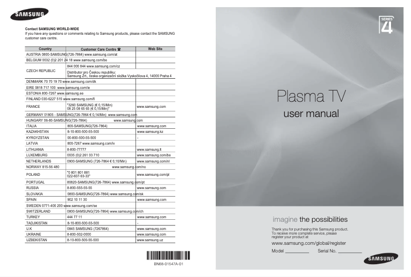 Page 1 de la notice Manuel utilisateur Samsung PS50A467P1M