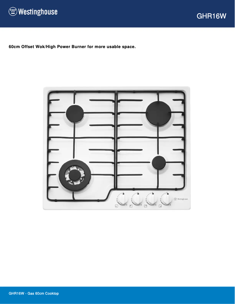 Página 1 del manual Ficha técnica Westinghouse GHR16W