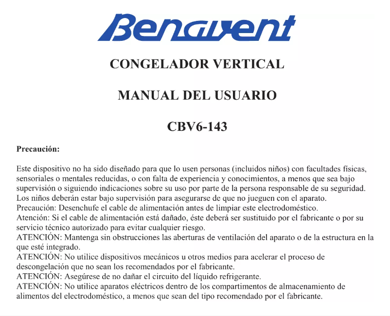Página 1 del manual Manual de usuario Benavent CBV6143
