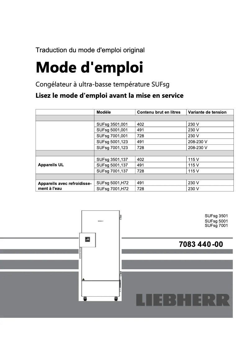 Page 1 de la notice Manuel utilisateur Liebherr SUFsg 3501 MediLine