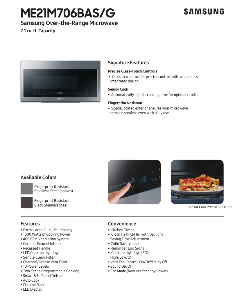 Page n°1 - Fiche technique Samsung ME21M706BAS