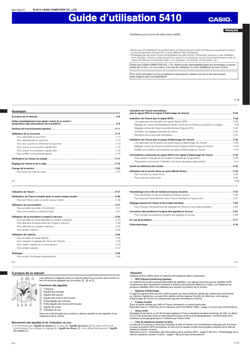 Image de la première page du manuel de l'appareil G-Shock GPW-1000