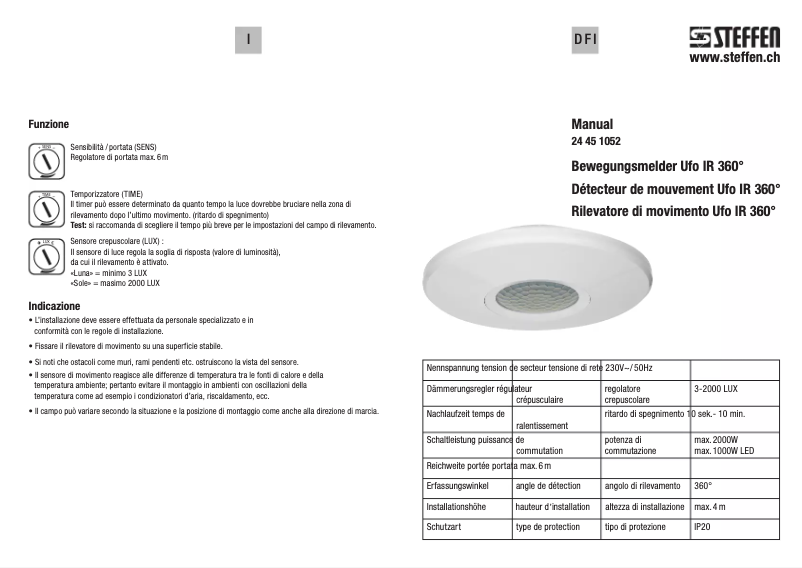 Page n°1 - Manuel utilisateur Steffen Ufo IR 360°
