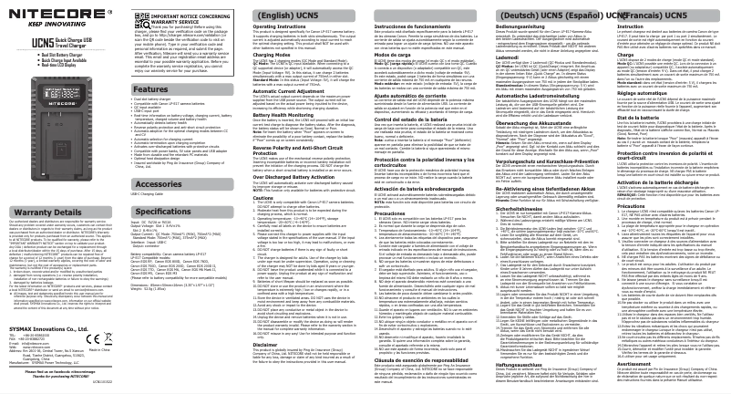 Page n°1 - Manuel utilisateur Nitecore UCN5