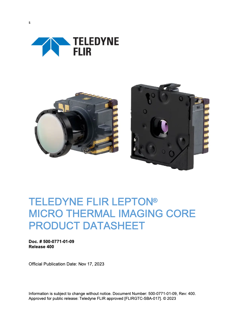 Page 1 de la notice Fiche technique FLIR Lepton