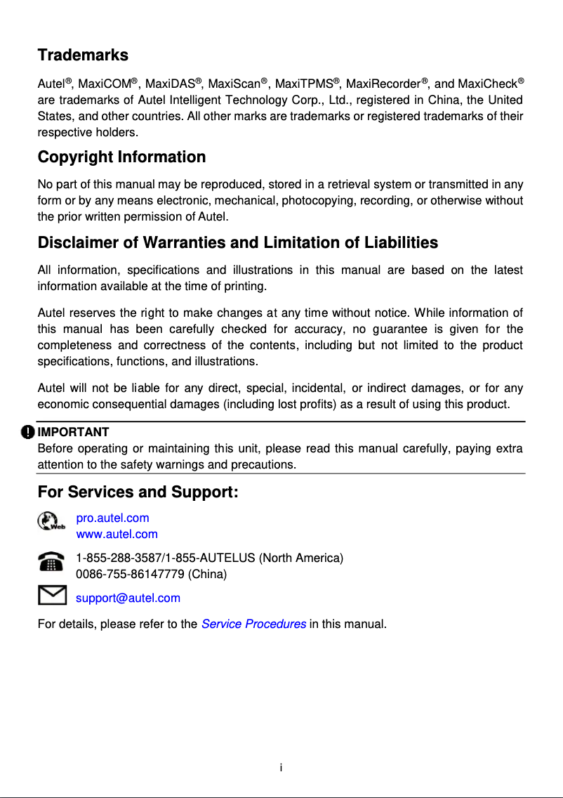 Page n°1 - Manuel utilisateur Autel MaxiCOM Ultra Lite
