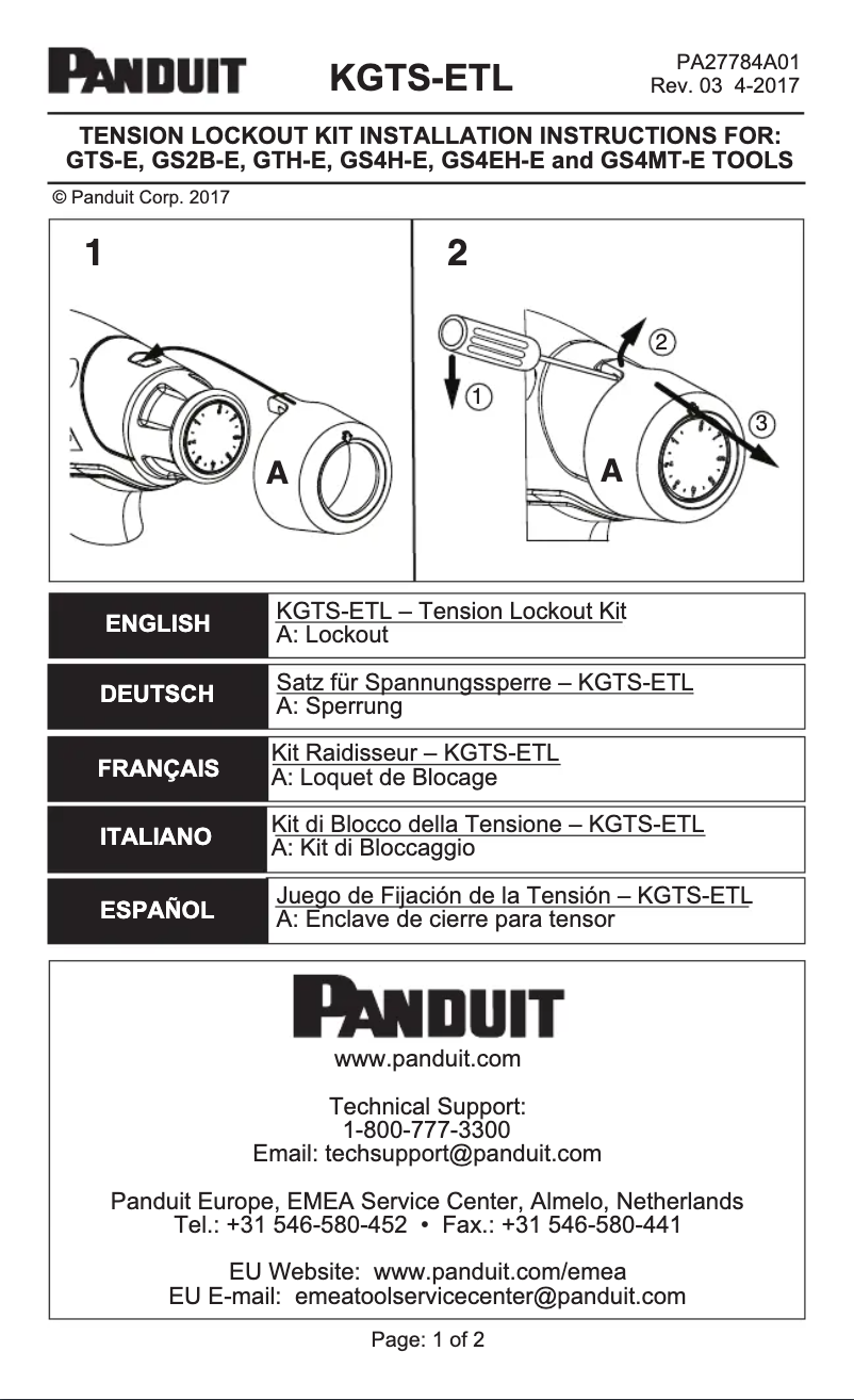 Page 1 de la notice Guide d'installation Panduit GS4H-E