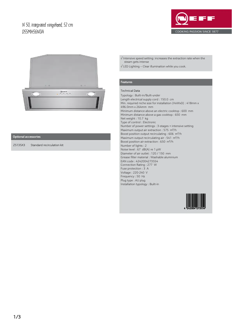 Page n°1 - Fiche technique Neff D55MH56N0A