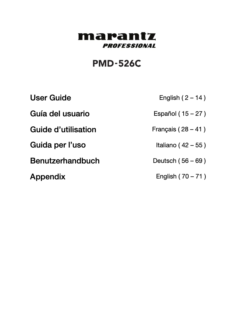 Page n°1 - Manuel utilisateur Marantz PMD-526C