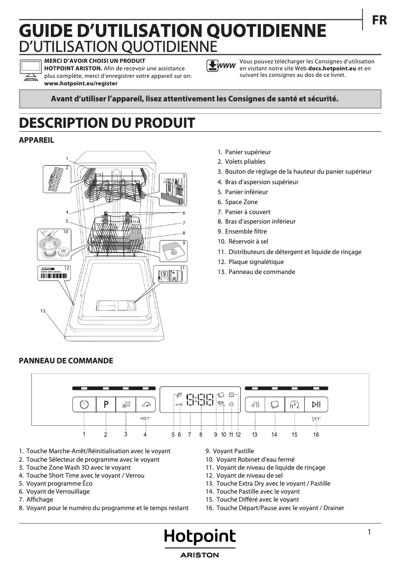 Page n°1 - Manuel utilisateur Hotpoint Ariston HSFO 3T223 W
