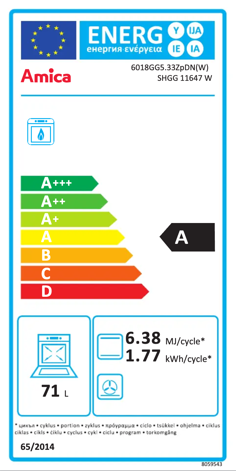 Página 1 del manual Etiqueta energética Amica SHGG 11647 W