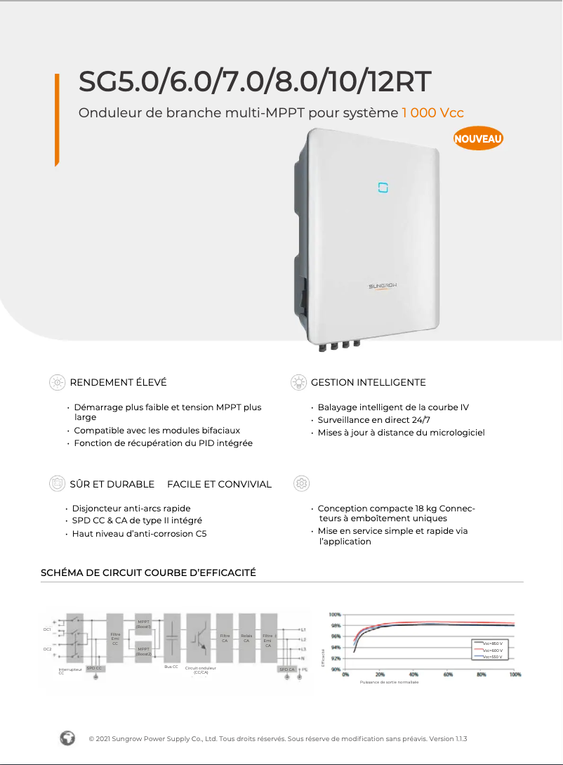 Page n°1 - Guide d'installation Sungrow SG10RT