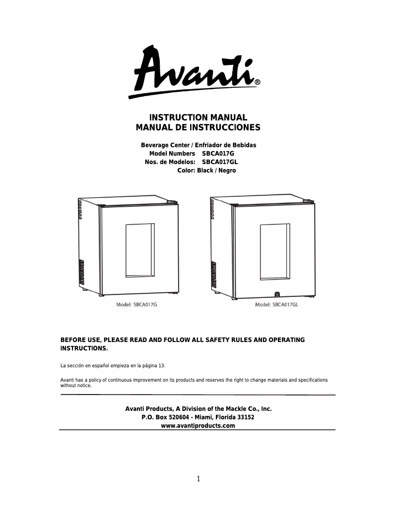 Image de la première page du manuel de l'appareil SBCA017G