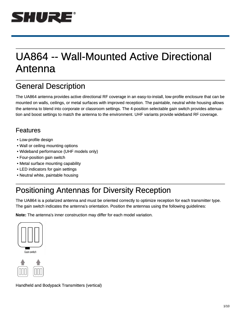 Image de la première page du manuel de l'appareil UA864
