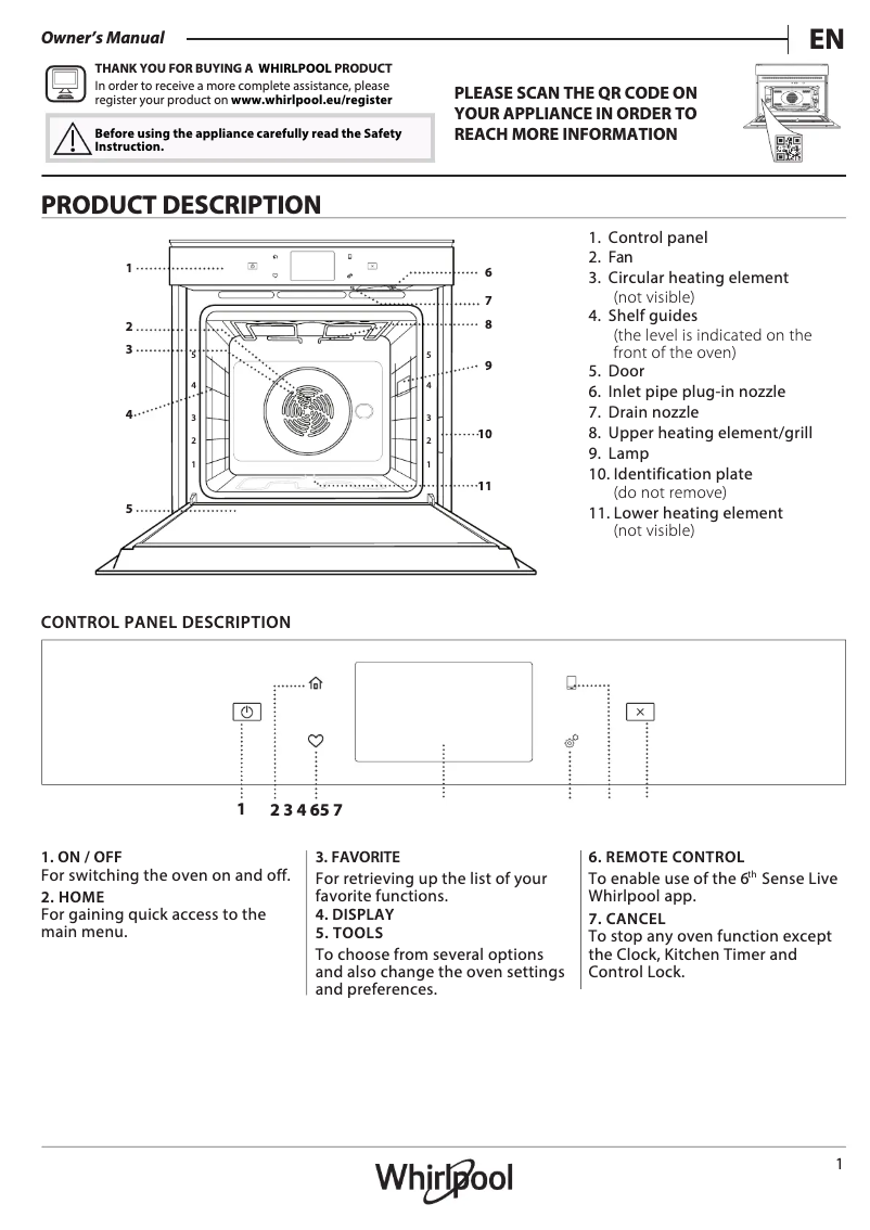 Página 1 del manual Manual de uso y mantenimiento Whirlpool W11 OS1 4S2 P