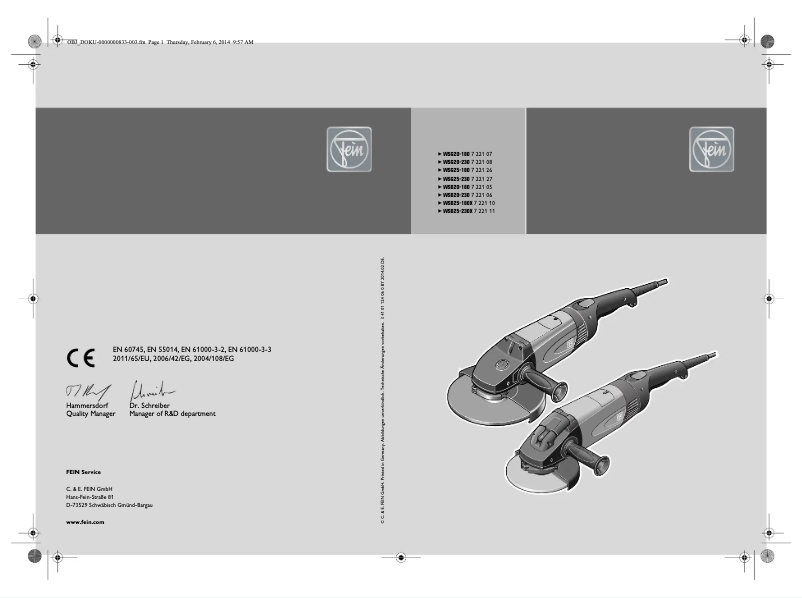 Page 1 de la notice Manuel utilisateur Fein WSG 25-230