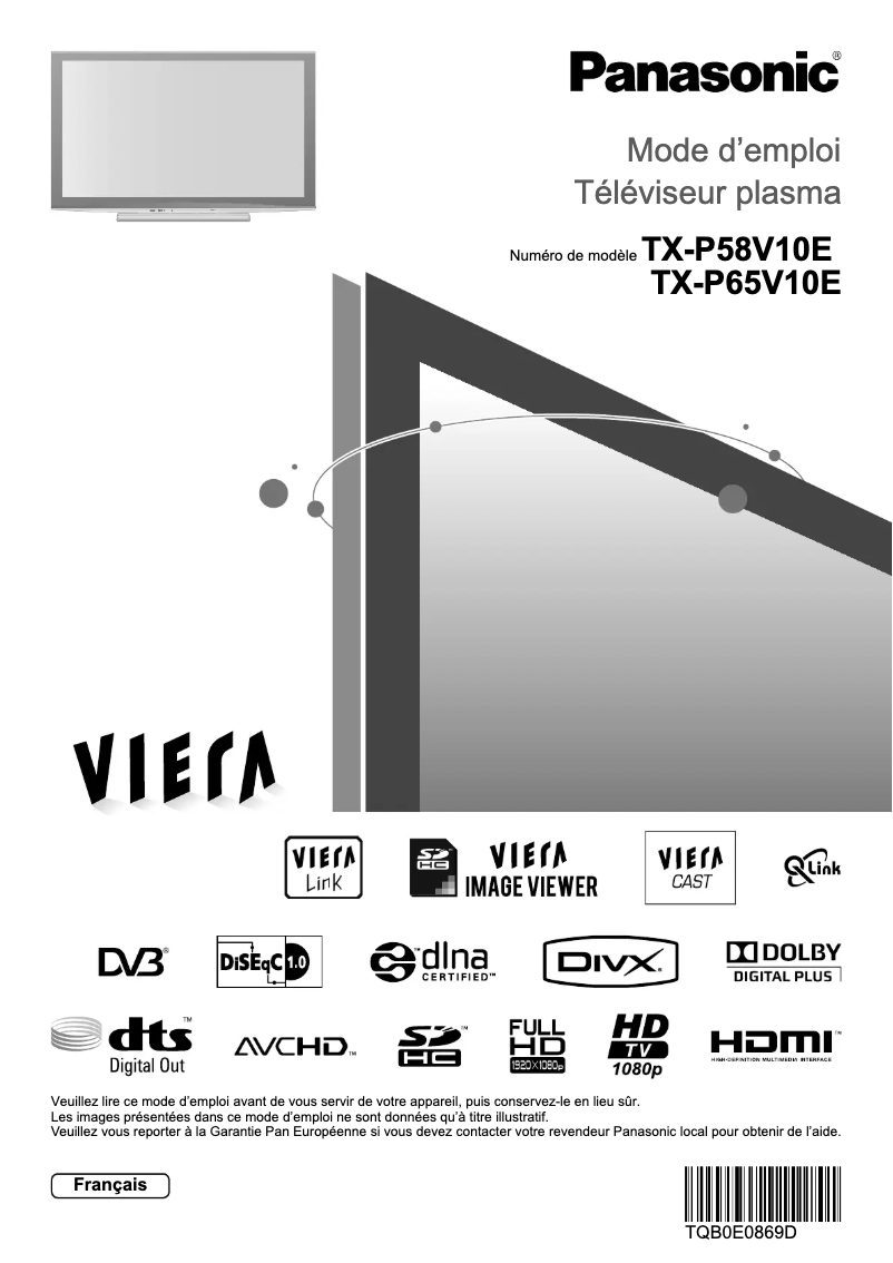Image de la première page du manuel de l'appareil Viera TX-P65V10E