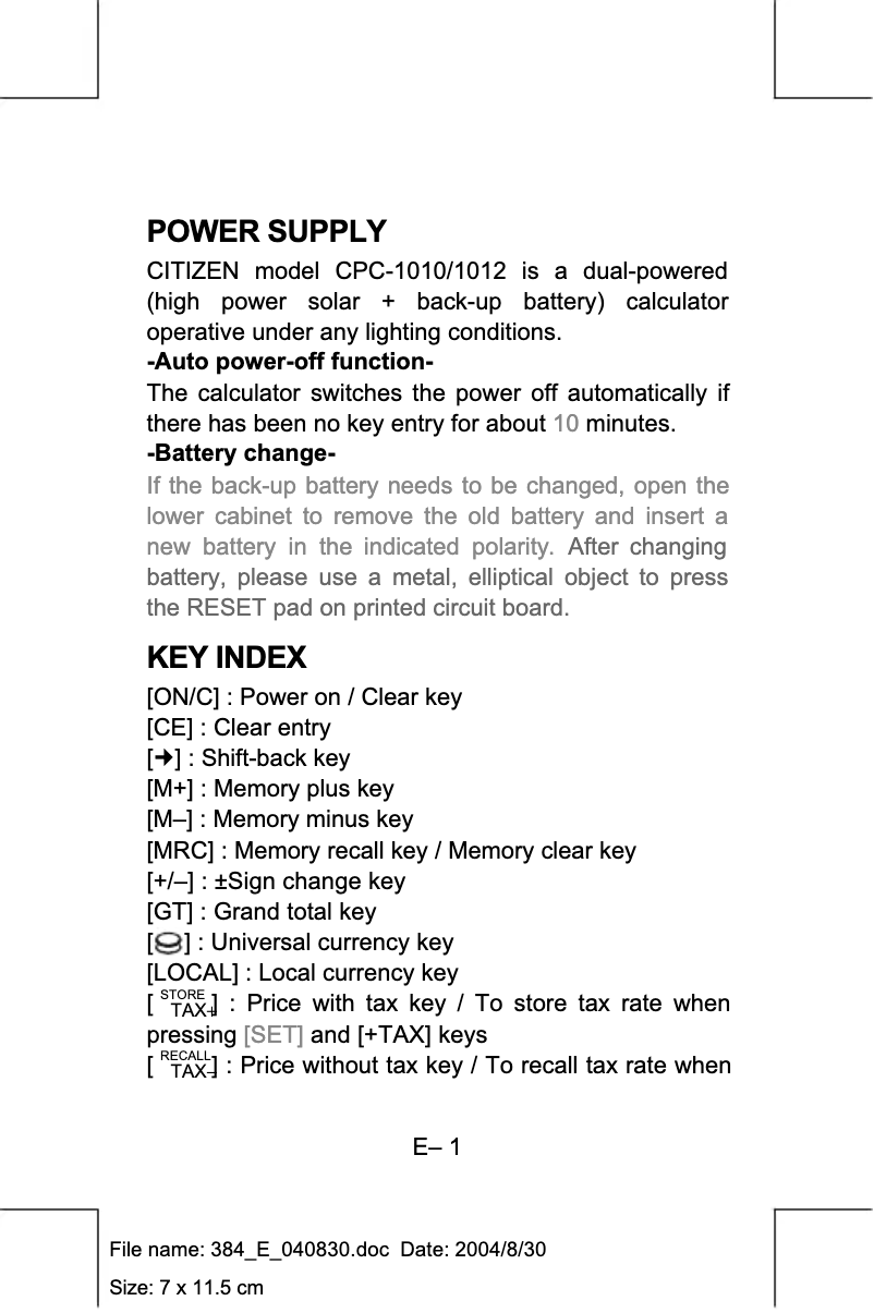 Page 1 de la notice Manuel utilisateur Citizen CPC1012
