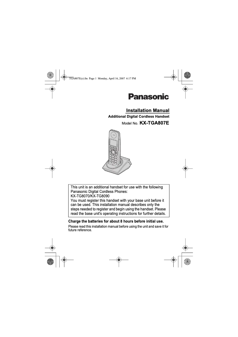 Imagen de la primera página del manual del dispositivo KX-TGA807E