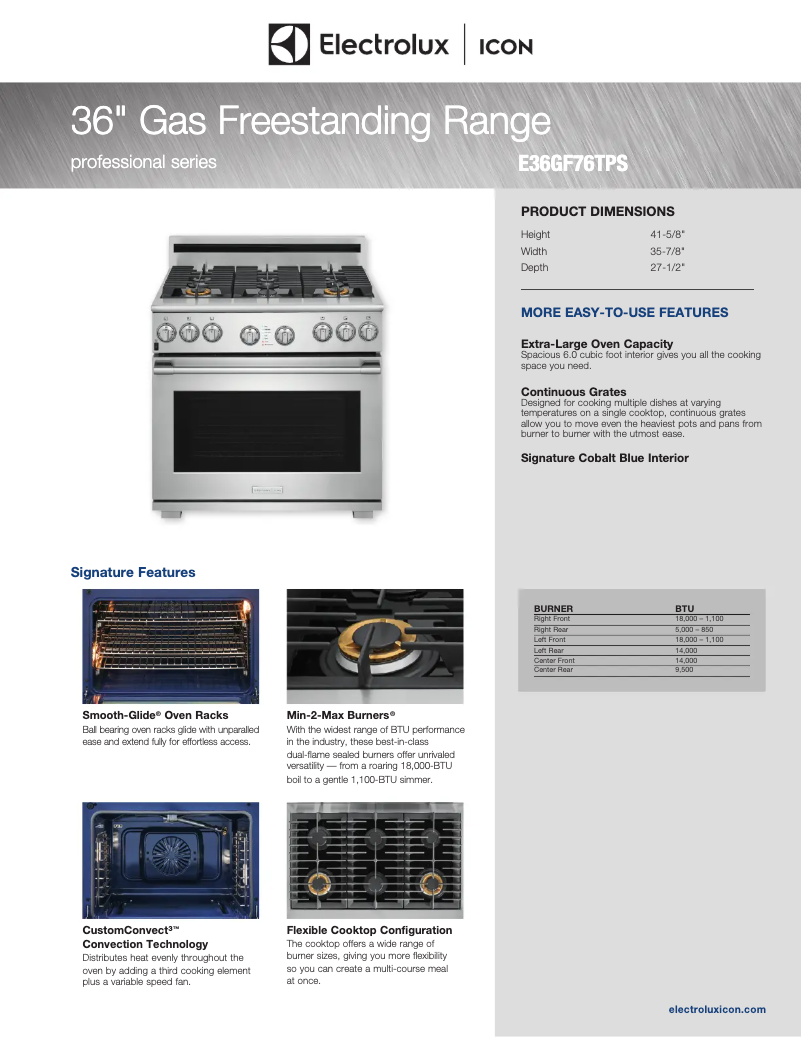 Page n°1 - Fiche technique Electrolux ICON E36GF76TPS