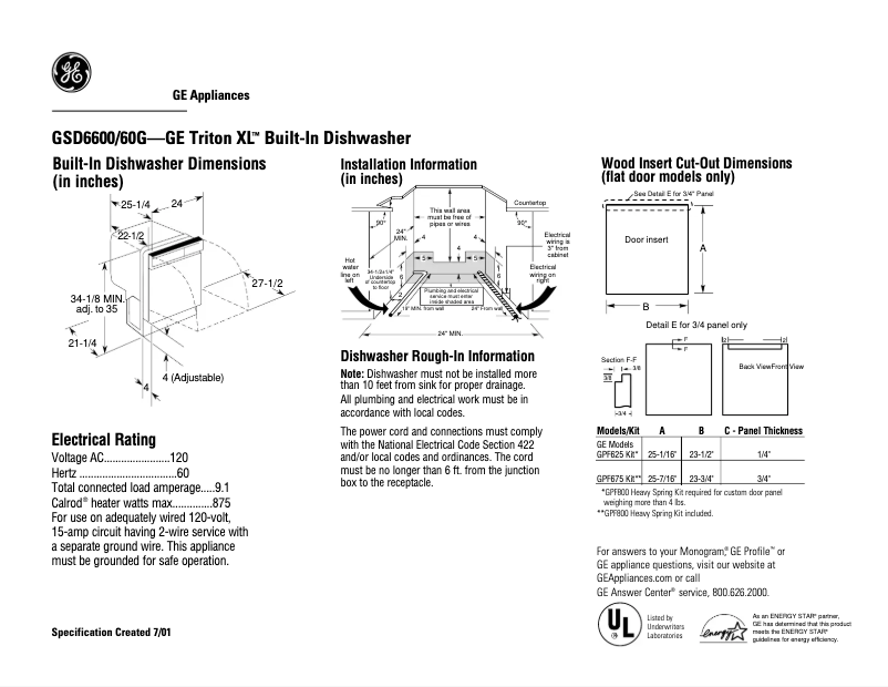 Page 1 de la notice Fiche technique GE GSD6660GSS