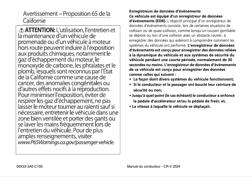Page 1 de la notice Manuel utilisateur Honda CR-V (2024)