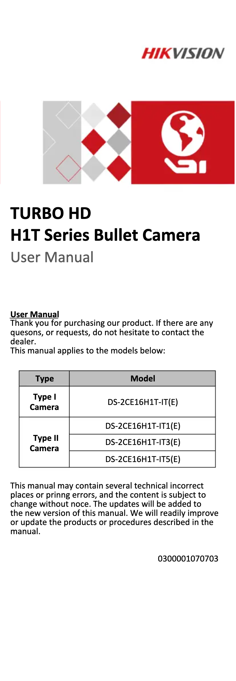 Page 1 de la notice Manuel utilisateur Hikvision DS-2CE16H1T-IT5(8MM)