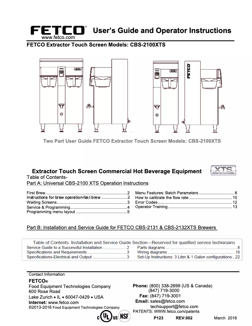 Page 1 de la notice Manuel utilisateur Fetco -2141XTS E214173