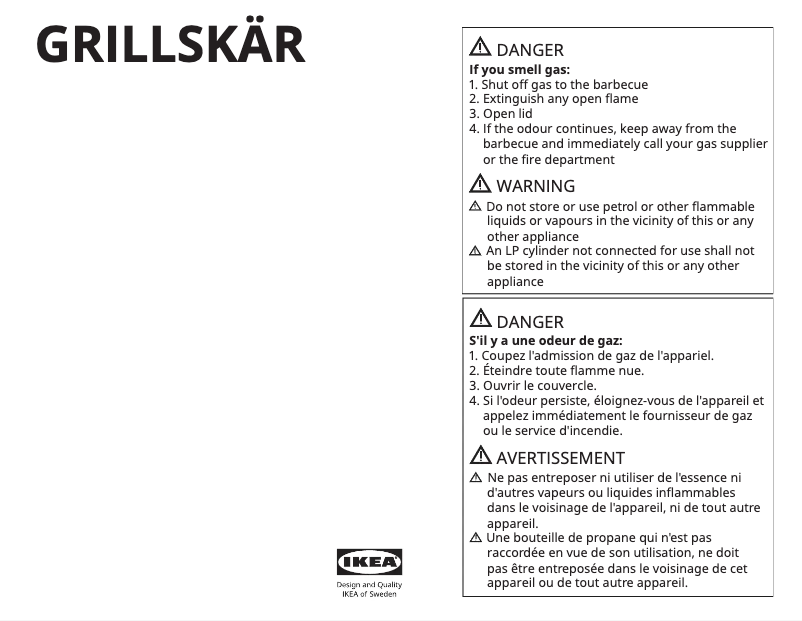 Page 1 de la notice Manuel utilisateur Ikea GRILLSKÄR 004.899.34