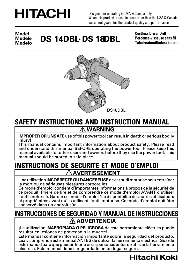 Page 1 de la notice Manuel utilisateur Hitachi DS 14DBL