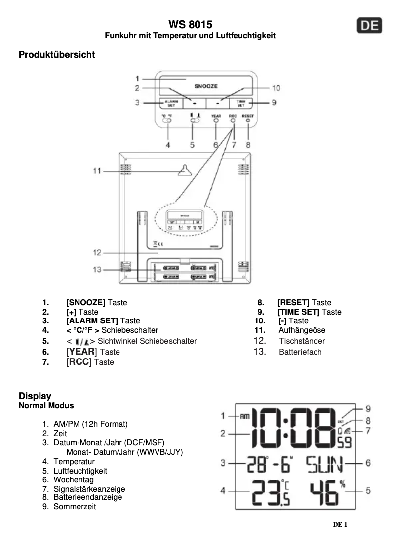 Page n°1 - Manuel utilisateur Techno Line WS 8015