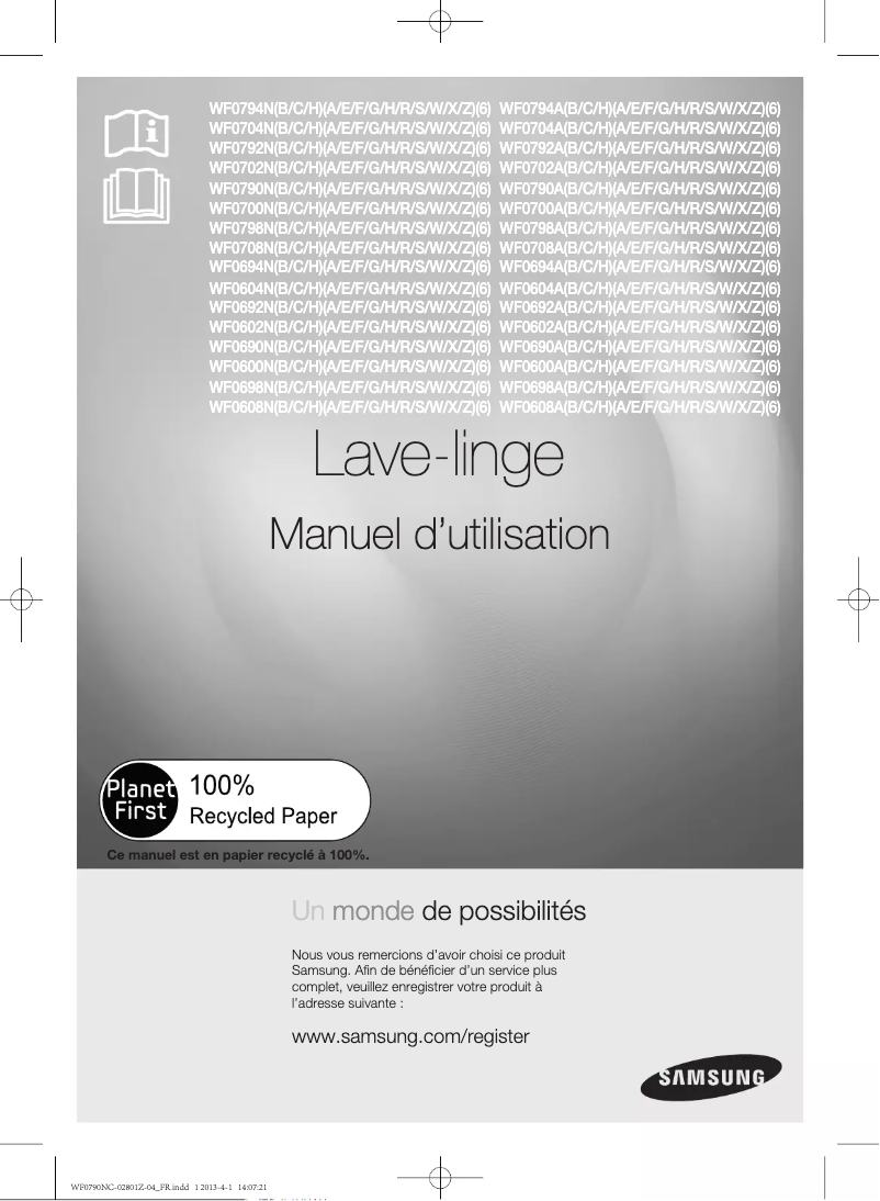 Page 1 de la notice Manuel utilisateur Samsung WF0600NCW