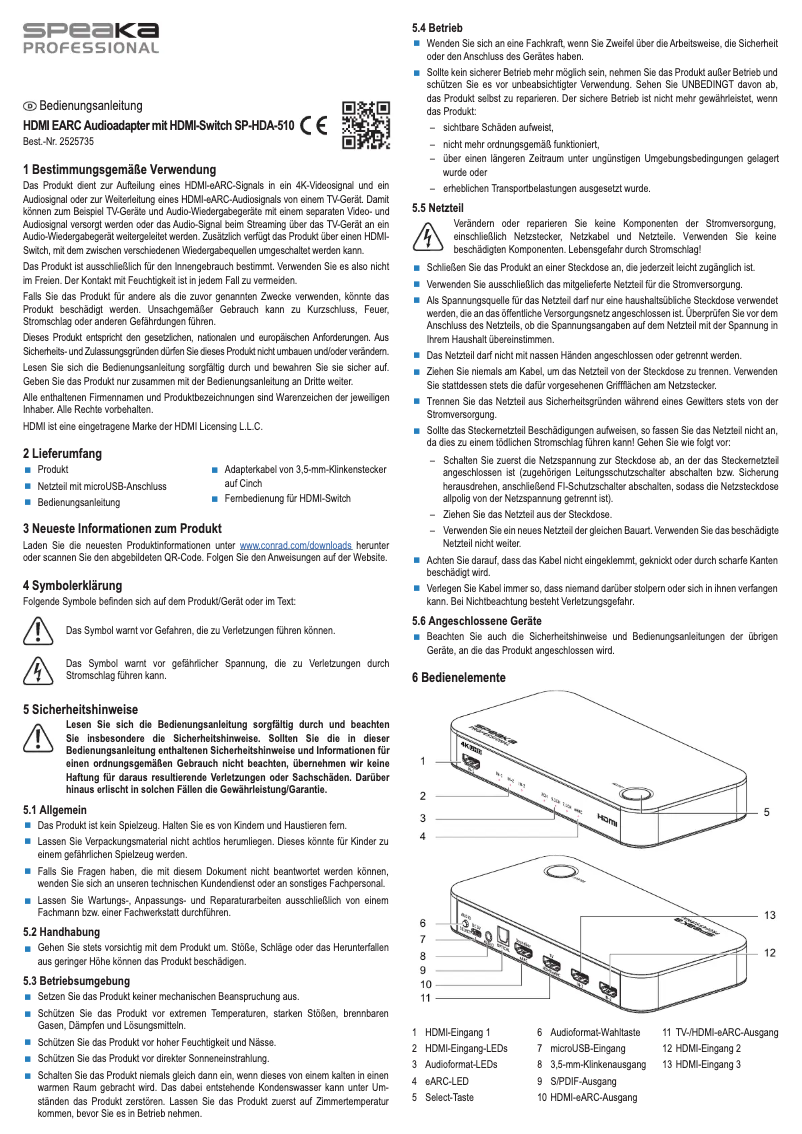 Image de la première page du manuel de l'appareil SP-HDA-510
