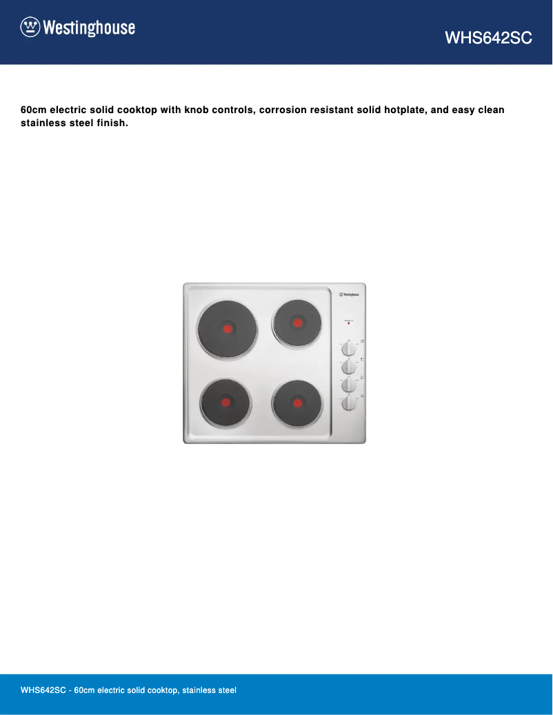 Page 1 de la notice Fiche technique Westinghouse WHS642SC