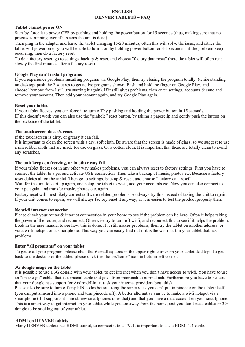 Page 1 de la notice Manuel utilisateur Denver TAD-90032MK2 tablet