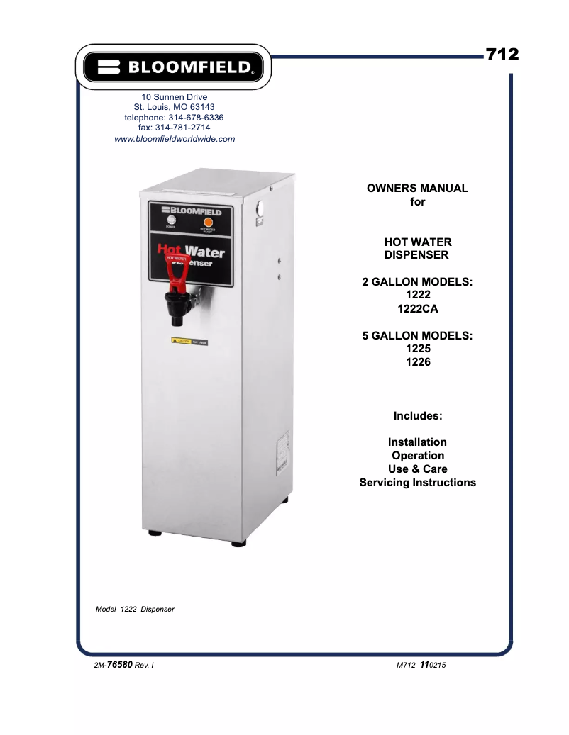 Página 1 del manual Manual de usuario Bloomfield 1226