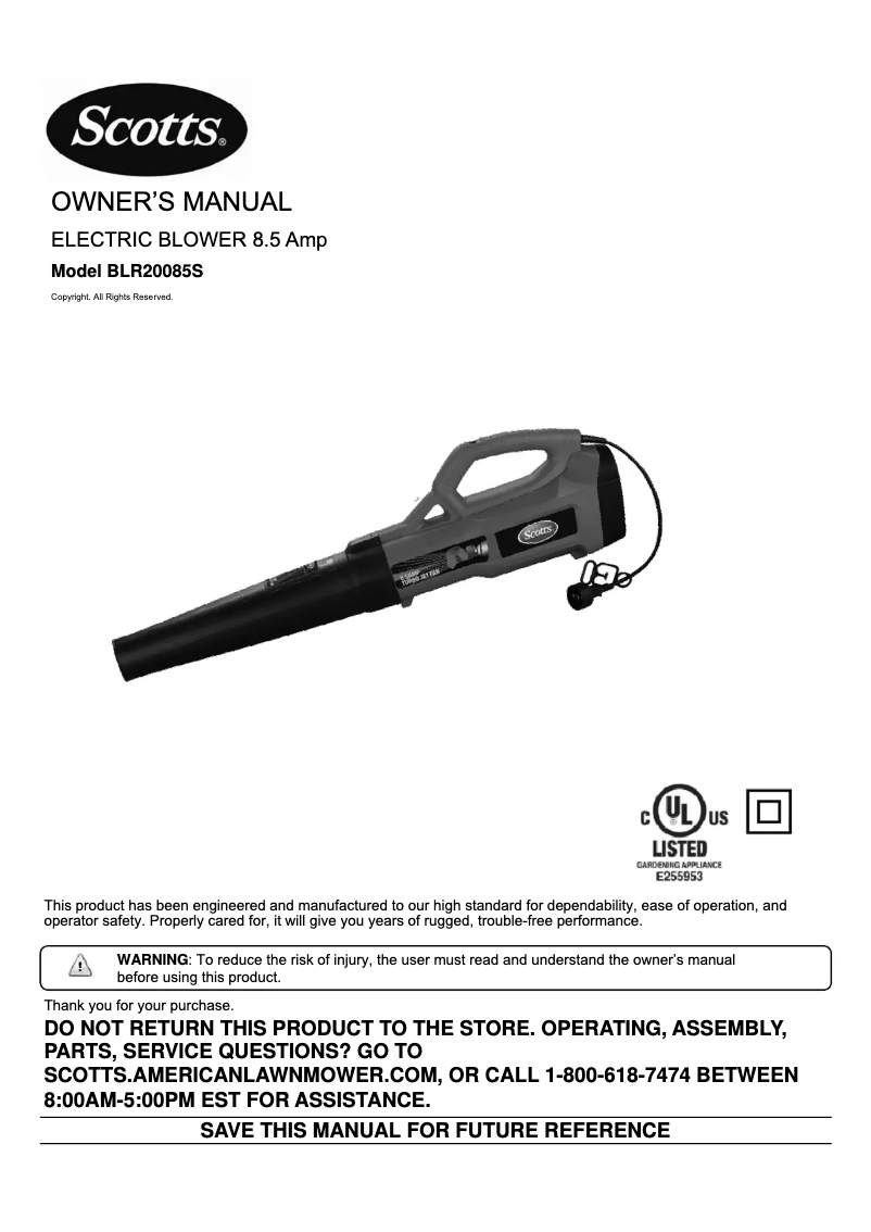 Page 1 de la notice Manuel utilisateur Scotts BLR20085S