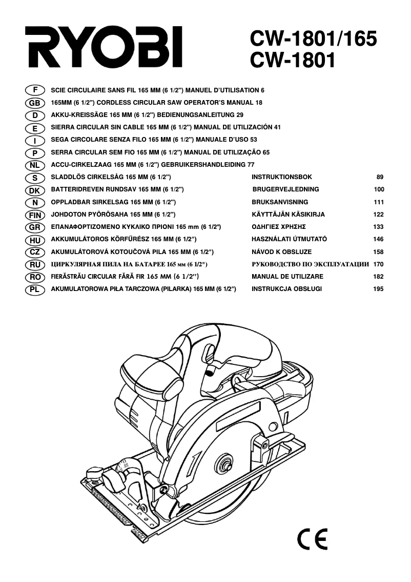 Page n°1 - Manuel utilisateur RYOBI CW-1801