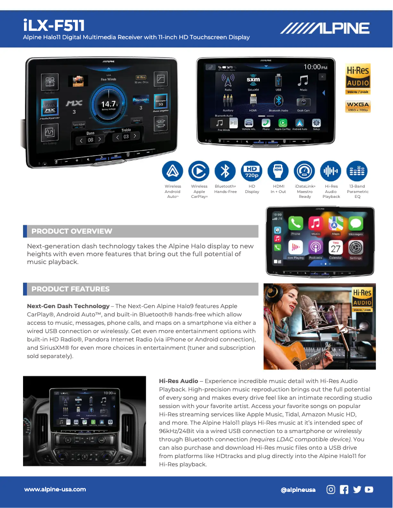 Page 1 de la notice Fiche technique Alpine Halo11 iLX-F511