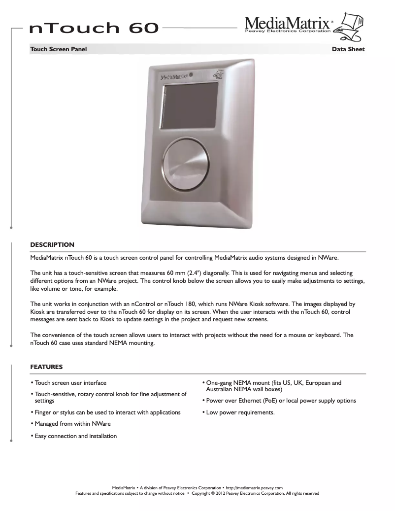 Page n°1 - Fiche technique MediaMatrix nTouch 60