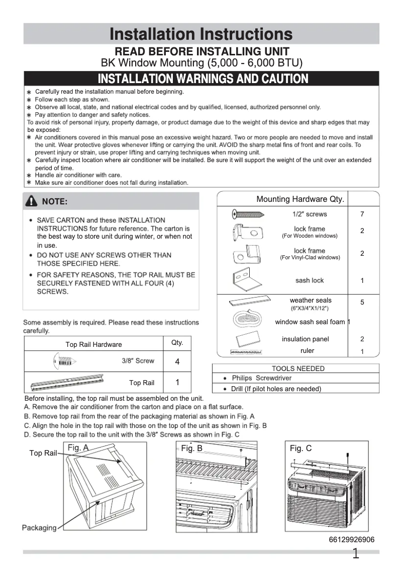 Page 1 de la notice Guide d'installation Frigidaire FFRE0533U1
