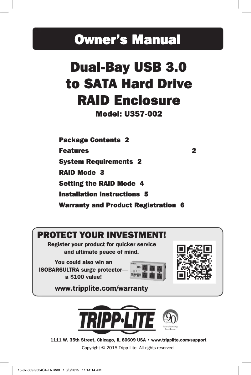 Page 1 de la notice Manuel utilisateur Tripp Lite U357-002