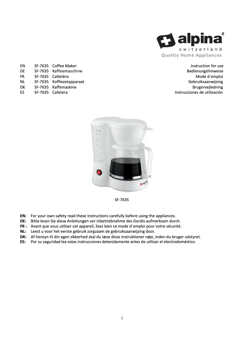 Page 1 de la notice Manuel utilisateur Alpina SF-7635
